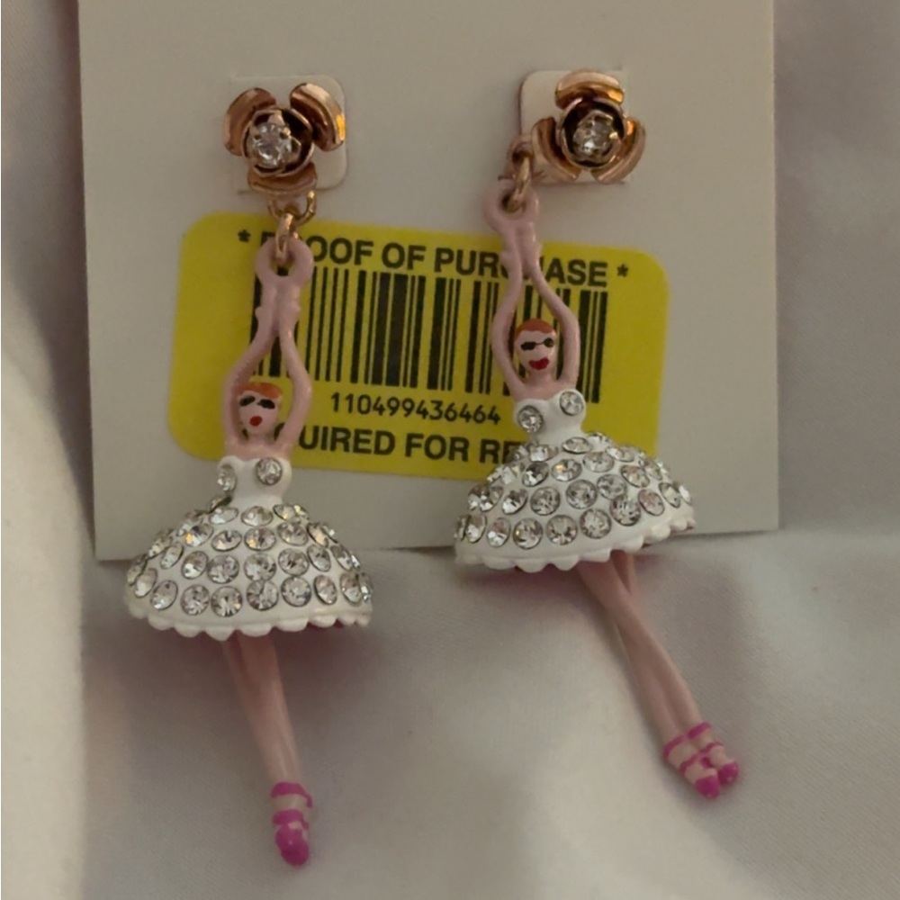 Betsey Johnson Pink and White Ballerina Earrings and Necklace - Picture 2 of 8